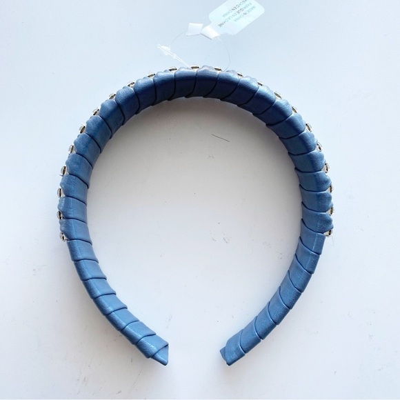 ANTHROPOLOGIE Slate Gray Vegan Faux Leather Crystal Studded Headband NWT - Picture 3 of 6